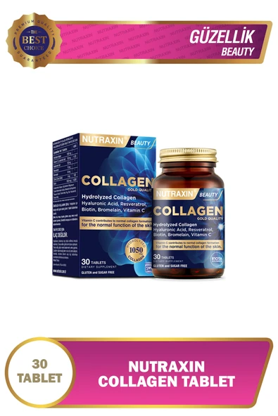 NUTRAXİN Hidrolize Kolajen 1050 Mg 30 Tablet Tip1 Tip3 Resveratrol Bromelain Biotin Hyalüronik asit Çinko ürün görseli 1