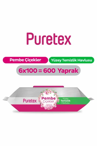 Puretex Yüzey Temizlik Havlusu Pembe Çiçekler 6x100 (600 Yaprak) ürün görseli 1