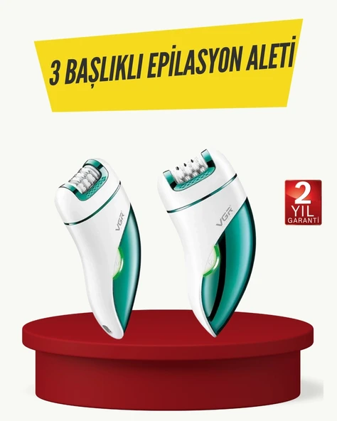 Profesyonel 3 in 1 Epilasyon Cihazı LED Aydınlatmalı Suya Dayanıklı Şarjlı VGR Epilatör P99652S2948 ürün görseli 1