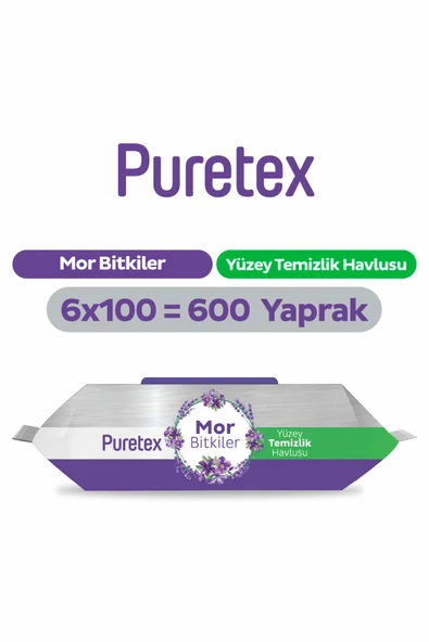 Puretex Yüzey Temizlik Havlusu Mor Bitkiler 6x100 (600 Yaprak) ürün görseli 1