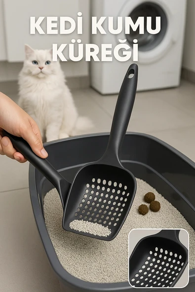 Güçlü ve Kalın Yapılı Kedi Kumu Küreği – Küçük Delikli, Kırılmaz, Tüm Kedi Tuvaletleriyle Uyumlu ürün görseli 1
