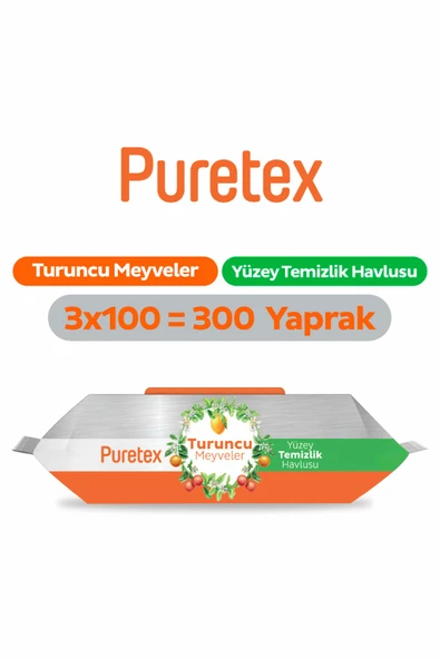 Puretex Yüzey Temizlik Havlusu Turuncu Meyveler 3x100 (300 Yaprak) ürün görseli 1