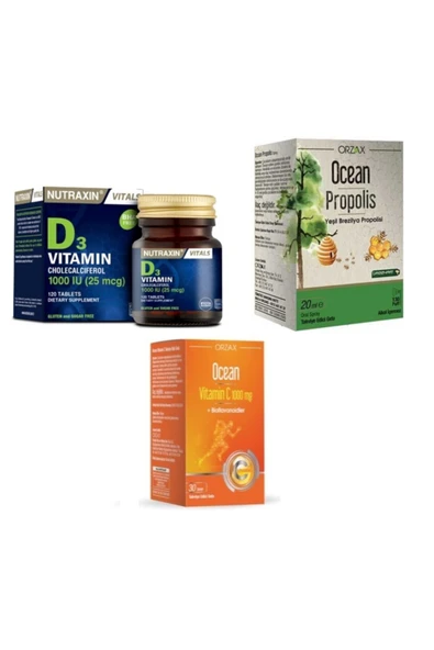 OCEAN Ocean 1000 Mg C Vitamin 30 Tablet+ballı Propolis 20 Ml Sprey+nutraxin 1000 Iu D3 120 Tablet ürün görseli 1