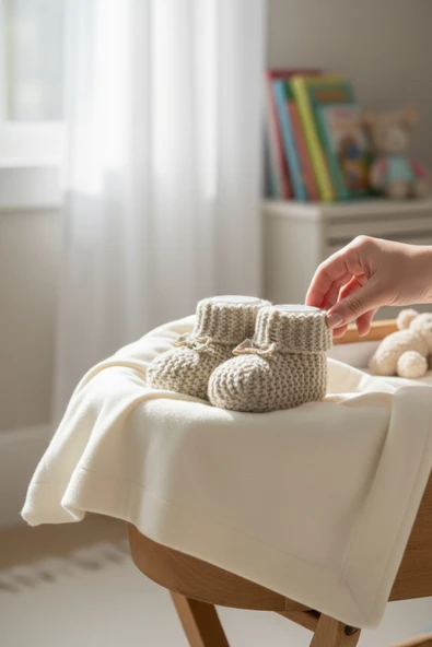 Örgü Triko Yenidoğan Bebek Patiği 0–6 Ay Unisex | Ponponsuz Yumuşak Patik ürün görseli 1