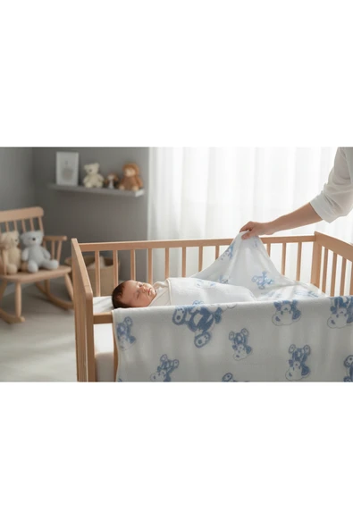 Ayıcıklı Bebek Battaniyesi Wellsoft Yumuşak Dokulu Nakışlı Yenidoğan Bebek Battaniyesi Hediyelik ürün görseli 1