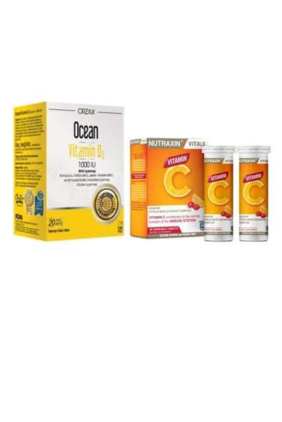 OCEAN Kemiklerin Korunmasına Yardımcı D3 Vitamini Sprey 20 Ml Ve Nutraxin C Vitamini 28 Çiğneme Tableti ürün görseli 1