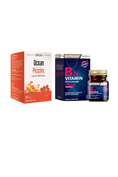 ORZAX Cilt, Saç, Tırnak Sağlığı Için Çinko 15 Mg 30 Tablet+nutraxin B12 Vitamini 60 Dilaltı Tableti ürün görseli 1