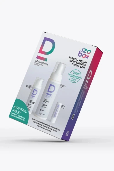 DERMOSKİN Izobox Cilt Bakım Seti | Yüz Yıkama Köpüğü | Nemlendirici Krem | Lip Stick 3,9g | 200+50 ml ürün görseli 1