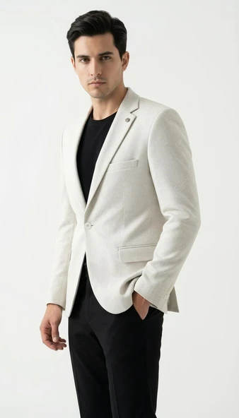 Erkek Karyağdı Desenli Slim Fit Blazer Ceket – Siyah & Bej – Şık Günlük ve Ofis Kombin ürün görseli 1
