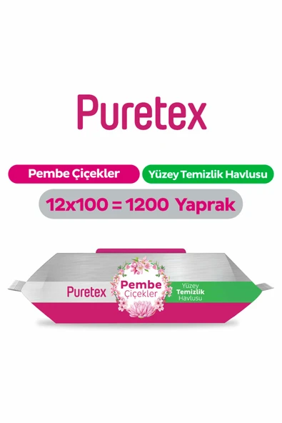 Puretex Yüzey Temizlik Havlusu Pembe Çiçekler 12x100 (1200 Yaprak) ürün görseli 1