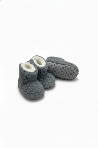 Unisex Gri Polar Çocuk Pandufu – Yumuşak, Kaymaz, Tüylenmeyen Welsoft Patik ürün görseli 1