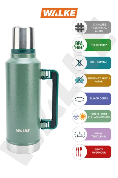 Walke Luxury Vakumlu Çelik Termos 2 Litre ürün görseli 1
