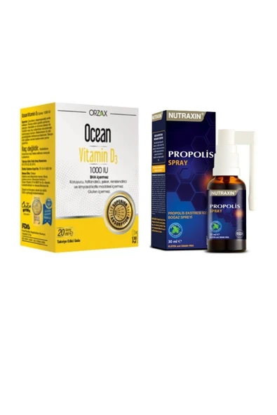 OCEAN D3 Vitamini  Ocean Vitamin D3 1000 IU Sprey 20 ml ve  Nutraxin Propolis Boğaz Spreyi 30 ml ürün görseli 1