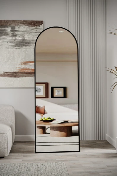 Evdemo Pamir Siyah Metal Çerçeveli Ayaklı Oval Boy Aynası 180x60 Cm ürün görseli 1