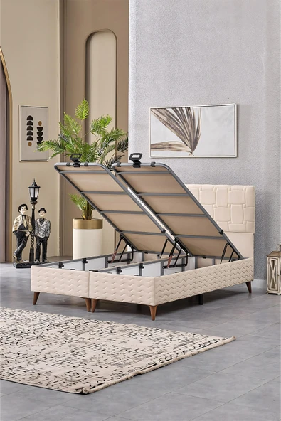 Evdemo Vizyon Çift Kişilik Baza Başlık Set Krem 150*200 ürün görseli 1