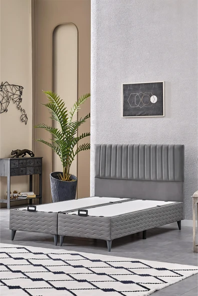 Evdemo Ezgi Çift Kişilik Baza Başlık Set Gri 150*200 ürün görseli 1