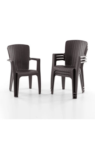 Evdemo Side 4'lü Rattan Sandalye Kahve ürün görseli 1