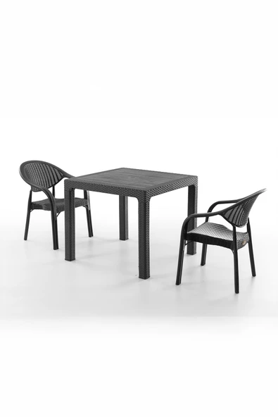Evdemo Bamboo 2 Kişilik Rattan Masa Sandalye Takımı Siyah ürün görseli 1