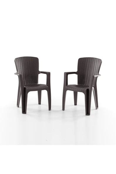 Evdemo Side 2'li Rattan Sandalye Kahve - Resim 2