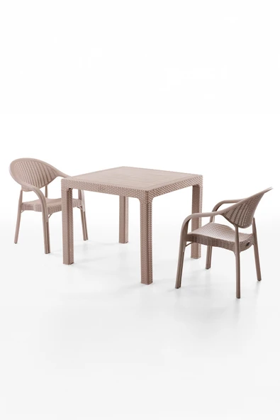Evdemo Bamboo 2 Kişilik Rattan Masa Sandalye Takımı Cappuccino ürün görseli 1