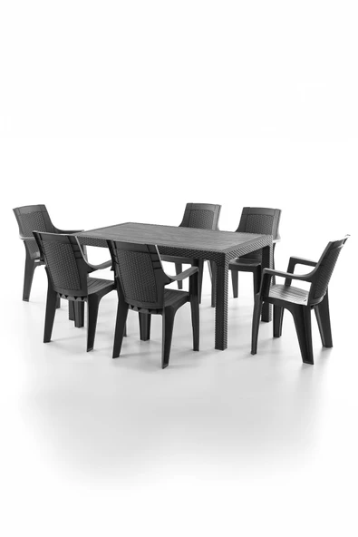 Evdemo Efes 6 Kişilik Rattan Masa Sandalye Takımı Siyah ürün görseli 1