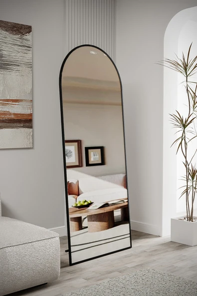 Evdemo Pamir Siyah Metal Çerçeveli Ayaklı Oval Boy Aynası 180x70 Cm ürün görseli 1