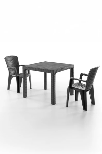 Evdemo Side 2 Kişilik Rattan Masa Sandalye Takımı Siyah ürün görseli 1