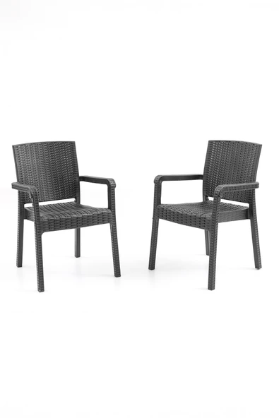 Evdemo King 2'li Rattan Sandalye Siyah ürün görseli 1
