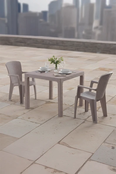 Evdemo Side 2 Kişilik Rattan Masa Sandalye Takımı Cappuccino ürün görseli 1