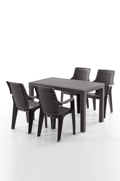 Evdemo Efes 4 Kişilik Rattan Masa Sandalye Takımı Kahve ürün görseli 1