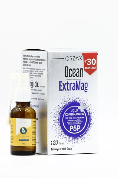 OCEAN Extramag Magnezyum Üçlü Kombinasyon 120 TB ve D3 Sprey ürün görseli 1