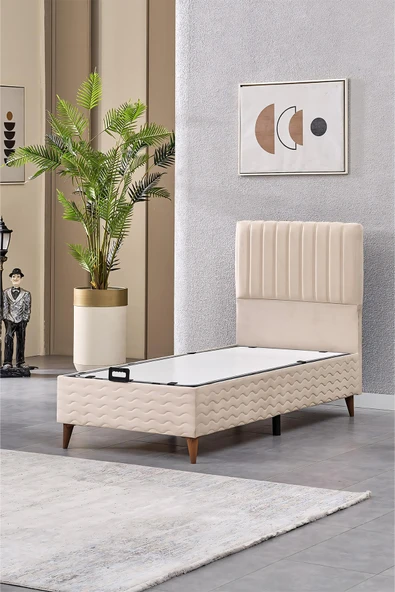 Evdemo Ezgi Tek Kişilik Baza Başlık Set Krem 90*190 ürün görseli 1