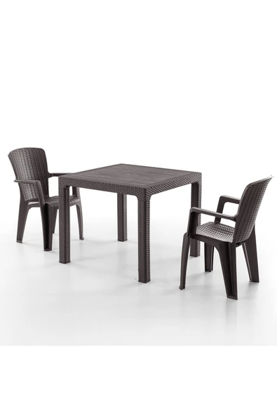 Evdemo Side 2 Kişilik Rattan Masa Sandalye Takımı Kahve ürün görseli 1
