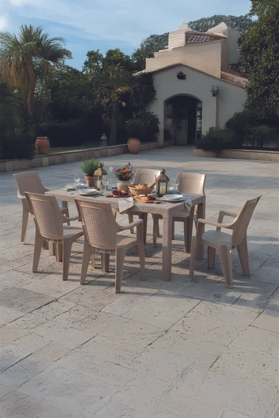 Evdemo Efes 6 Kişilik Rattan Masa Sandalye Takımı Cappuccino ürün görseli 1