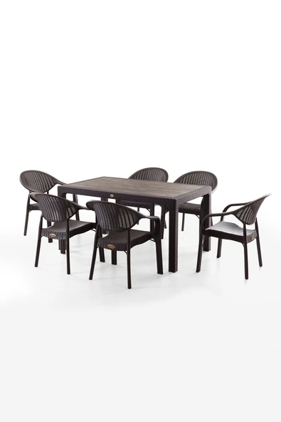 Evdemo Bamboo 6 Kişilik Rattan Masa Sandalye Takımı Kahve ürün görseli 1