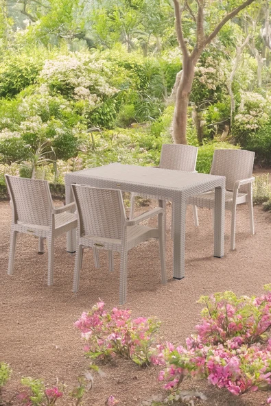 Evdemo King 4 Kişilik Rattan Masa Sandalye Takımı Cappuccino ürün görseli 1
