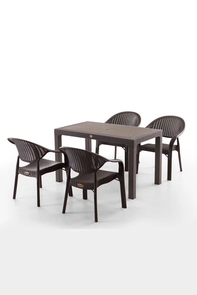 Evdemo Bamboo 4 Kişilik Rattan Masa Sandalye Takımı Kahve ürün görseli 1