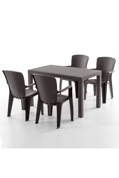 Evdemo Side 4 Kişilik Rattan Masa Sandalye Takımı Kahve ürün görseli 1