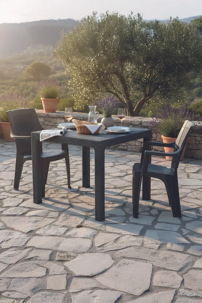 Evdemo Efes 2 Kişilik Rattan Masa Sandalye Takımı Siyah ürün görseli 1