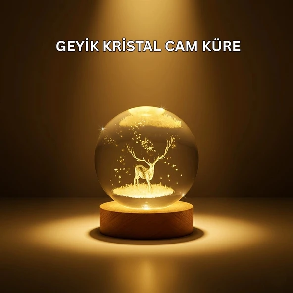 USB Bağlantılı Geyik Temalı Kristal Küre Premium Masa Gece Lambası P101559S5374 ürün görseli 1