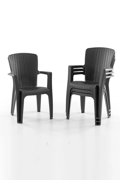 Evdemo Side 4'lü Rattan Sandalye Siyah ürün görseli 1