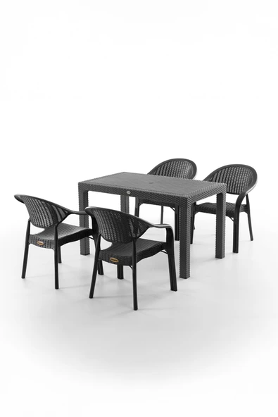 Evdemo Bamboo 4 Kişilik Rattan Masa Sandalye Takımı Siyah ürün görseli 1