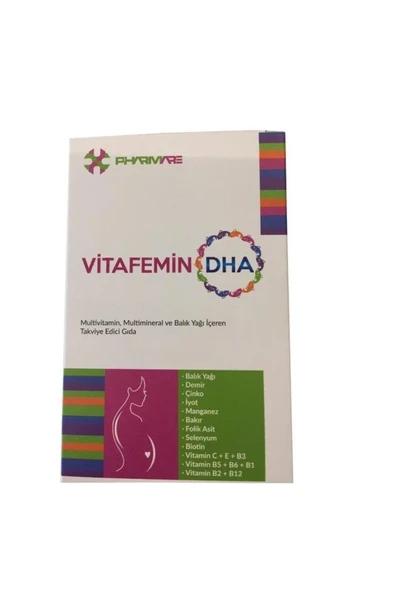PHARMARE VİTAFEMİN DHA MULTİVİTAMİN, MULTİMİNERAL VE BALIK YAĞI İÇEREN TAKVİYE EDİCİ GIDA ürün görseli 1