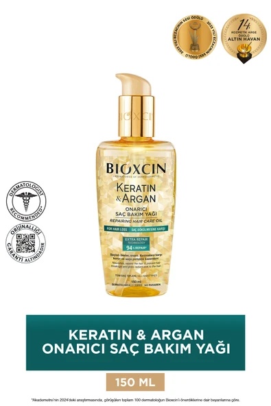 BİOXCİN Keratin & Argan Onarıcı Saç Bakım Yağı 150 ml - Yıpranmış Ve Hassas Saçlar ürün görseli 1