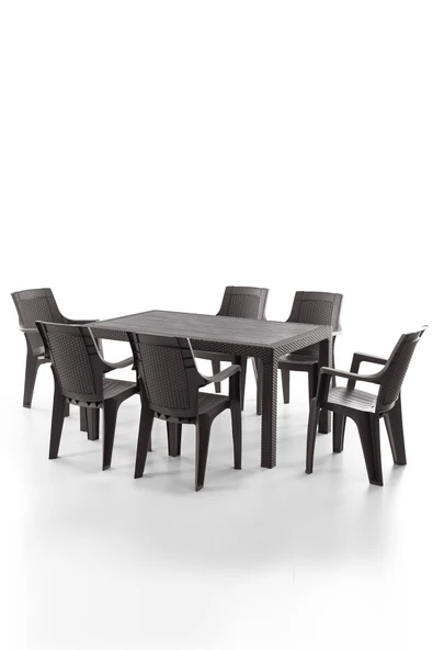 Evdemo Efes 6 Kişilik Rattan Masa Sandalye Takımı Kahve ürün görseli 1