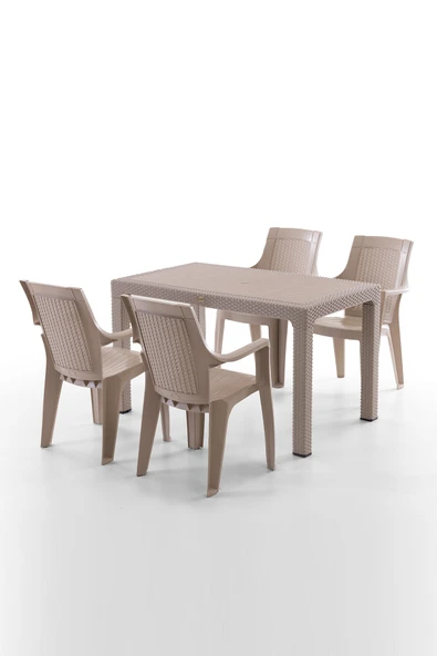 Evdemo Efes 4 Kişilik Rattan Masa Sandalye Takımı Cappuccino ürün görseli 1