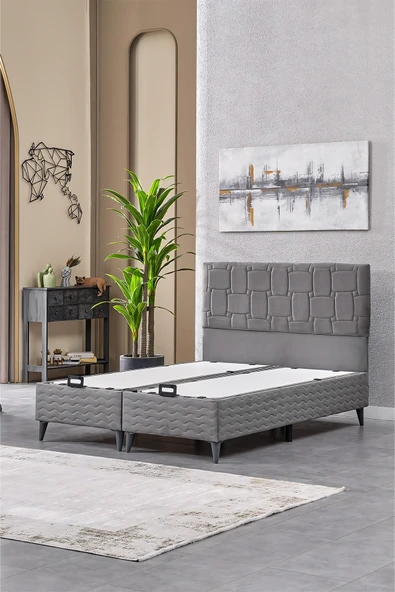 Evdemo Vizyon Çift Kişilik Baza Başlık Set Gri 150*200 ürün görseli 1