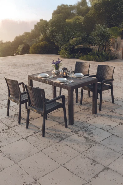 Evdemo King 4 Kişilik Rattan Masa Sandalye Takımı Siyah ürün görseli 1