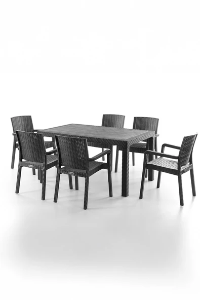 Evdemo King 6 Kişilik Rattan Masa Sandalye Takımı Siyah ürün görseli 1
