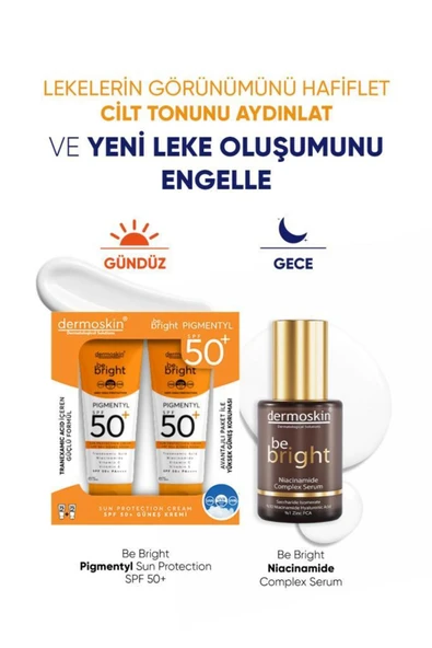 DERMOSKİN 2'li Be Bright Pigmentyl SPF 50+ Güneş Kremi | Be Bright Niacinamide Complex Serum | 75+75+30 ml ürün görseli 1